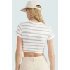 Şık Çizgili Viskoz Crop Bluz Yazlık Rahat Fitted Kalıp Uzun Ömürlü Seçkin Malzeme Trend Tasarım