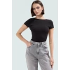 Şık Crop Bluz Nefes Alan Örme Kumaş Sırt Dekolteli Fitted Kalıp Günlük Kullanım İçin