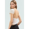 Şık Crop Bluz Nefes Alan Örme Kumaş Sırt Dekolteli Fitted Kalıp Günlük Kullanım İçin