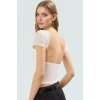 Şık Crop Bluz Nefes Alan Örme Kumaş Sırt Dekolteli Fitted Kalıp Günlük Kullanım İçin
