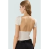Şık Crop Bluz Nefes Alan Örme Kumaş Sırt Dekolteli Fitted Kalıp Günlük Kullanım İçin