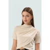 Şık Dik Yaka Crop Bluz Örme Kumaş Kruvaze Yazlık Modern Stil Rahat Ve Özel Tasarım