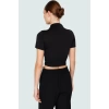 Şık Dik Yaka Crop Bluz Örme Kumaş Kruvaze Yazlık Modern Stil Rahat Ve Özel Tasarım