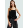 Şık Gece Elbisesi Polyester Örme Pilise Crop Fitted Bluz Kare Yaka Seçkin Malzeme Premium Kalite