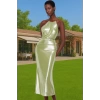 Şık Halter Yaka Midi Elbise Örme Polyester Yazlık Özenle Seçilmiş Mükemmel Uyum Trend Tasarım
