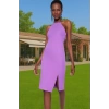 Şık Halter Yaka Midi Elbise Polyester Karışımlı Dokuma Kumaş Günlük Kullanım İçin Özel Tasarım