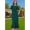 Şık Kadın Kısa Kollu Midi Elbise Polyester Elastan Kumaş Premium Kalite Trend Tasarım Seçkin Malzeme