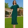 Şık Kadın Kısa Kollu Midi Elbise Polyester Elastan Kumaş Premium Kalite Trend Tasarım Seçkin Malzeme