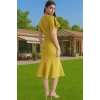 Şık Kadın Kısa Kollu Midi Elbise Polyester Elastan Kumaş Premium Kalite Trend Tasarım Seçkin Malzeme
