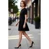 Şık Kadın Polo Yaka A line Fitilli Triko Elbise Kısa Kollu ve Mini Boyu ile Gündelik Zarafet Sunar