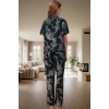 Şık Kaplan Desenli Viskon Pijama Takımı Yumuşak Dokuma Rahat Kalıp Özenle Seçilmiş Görünüm