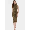 Şık Leopar Desenli Midi Elbise Astarlı Polyester Örme Kumaş Bodycon Kalıp Profesyonel Görünüm