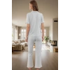 Şık Leopar Desenli Pamuklu Pijama Takımı Fırfır Detaylı Rahat Kesim Trend Tasarım