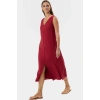 Şık Midi Boy V Yaka Düz Kesim Polyester Elbise Günlük Stil Uzun Ömürlü Kaliteli İşçilik