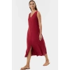 Şık Midi Boy V Yaka Düz Kesim Polyester Elbise Günlük Stil Uzun Ömürlü Kaliteli İşçilik