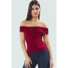 Şık Örme Bluz Carmen Yaka Fitted Kalıp Kısa Kol Yazlık Günlük Kullanım İçin Seçkin Malzeme