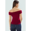 Şık Örme Bluz Carmen Yaka Fitted Kalıp Kısa Kol Yazlık Günlük Kullanım İçin Seçkin Malzeme