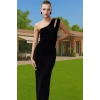 Şık Parıltılı Simli Bodycon Elbise Asimetrik Yaka Tasarım Modern Stil Şık Görünüm Modern Stil