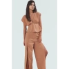 Şık Plaj Takımı Dokuma Kumaştan Kolsuz Bluz ve Yırtmaçlı Pantolon Konforlu Kesim Premium Kalite