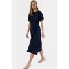 Şık Polyester Midi Elbise A Line Kesim Keten Görünümlü Dokuma Trend Tasarım