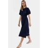 Şık Polyester Midi Elbise A Line Kesim Keten Görünümlü Dokuma Trend Tasarım