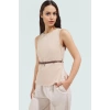 Şık Slim Fit Bluz Bisiklet Yaka Kemer Detay Finike Dokuma Zarifane Tasarım Konforlu Kesim