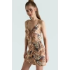 Şık Soyut Desenli Yazlık Bluz Etek Takım Rahat Kesim Polyester Kumaş Modern Stil Yüksek Kalite