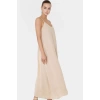 Şık V Yaka Kolsuz Maxi Elbise 130cm Boy Polyester Dokuma Rahat Seçkin Malzeme