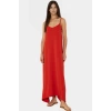 Şık V Yaka Kolsuz Maxi Elbise 130cm Boy Polyester Dokuma Rahat Seçkin Malzeme