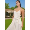 Şık V Yaka Maxi Plaj Elbisesi Bel Detayı Ile Viskoz Polyester Karışım Trend Tasarım