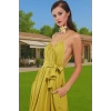 Şık V Yaka Maxi Plaj Elbisesi Bel Detayı Ile Viskoz Polyester Karışım Trend Tasarım