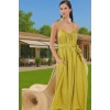 Şık V Yaka Maxi Plaj Elbisesi Bel Detayı Ile Viskoz Polyester Karışım Trend Tasarım