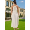 Şık V Yaka Maxi Plaj Elbisesi Bel Detayı Ile Viskoz Polyester Karışım Trend Tasarım