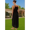 Şık V Yaka Maxi Plaj Elbisesi Bel Detayı Ile Viskoz Polyester Karışım Trend Tasarım