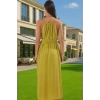 Şık V Yaka Maxi Plaj Elbisesi Bel Detayı Ile Viskoz Polyester Karışım Trend Tasarım