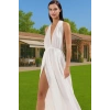 Şık V Yaka Maxi Plaj Elbisesi Rahat Kalıp Crinkle Dokuma Viskoz Kumaş Modern Stil Mükemmel Uyum