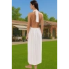 Şık V Yaka Maxi Plaj Elbisesi Rahat Kalıp Crinkle Dokuma Viskoz Kumaş Modern Stil Mükemmel Uyum