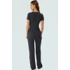 Şık ve Rahat Örme Kadın Takım Polyester Kaşkorse Kumaş İspanyol Paça Pantolon Yazlık Modern Stil