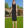 Şık Vücuda Oturan Midi Boy Dokuma Abiye Elbise Polyester Karışımlı Yazlık Profesyonel Görünüm