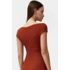 Şık Yazlık Örme Midi Elbise Bodycon Kalıp Kayık Yaka Esnek Kumaş Rahat Ve
