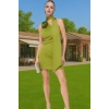 Şık Yeşil Örme Mini Abiye Elbise Asimetrik Yaka Polyester Yazlık Özenle Seçilmiş Modern Stil