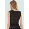 Siyah Dantel Crop Bluz – V-Yaka, Biyeli ve Elastik