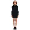 Siyah Kadın Bodycon Triko Mini Elbise Fermuarlı Polo Yaka Uzun Standart Kollu Suni Kürk Detaylı