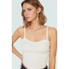 Super Crop Büstiyer Triko Kumaş Kalp Yaka İnce Askılı Rahat Günlük Stil