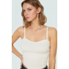 Super Crop Büstiyer Triko Kumaş Kalp Yaka İnce Askılı Rahat Günlük Stil