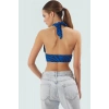 Super Crop Fitted Örme Bluz Boyundan Bağlamalı Soyut Desen Yazlık Konforlu Kesim