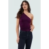 Tek Omuz Kolsuz Örme Bluz Fitted Vücut Mükemmel Uyum Zarifane Tasarım Şık Görünüm