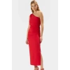 Tek Omuz Midi Boy Bodycon Soft Krep Polyester Elbise Dayanıklı Malzeme Rahat Kullanım