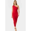 Tek Omuz Midi Boy Bodycon Soft Krep Polyester Elbise Dayanıklı Malzeme Rahat Kullanım