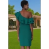 Tek Omuz Volan Detaylı Mini Elbise Dokuma Kumaş Özel Günler İçin Modern Stil Mükemmel Uyum